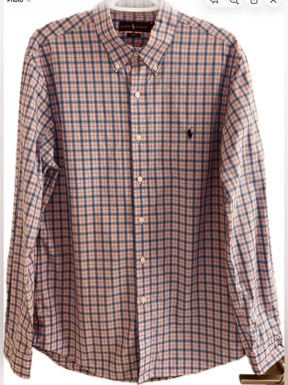 *Ralph Lauren *Pink and Blue Plaid  Slim Fit Long-Sleeve Button-Down Shirt